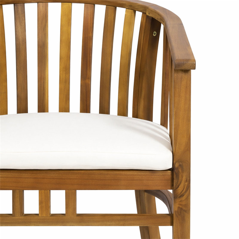 Outdoor Wooden Dining Chairs With Cushions, Beige, Teak