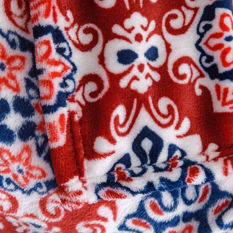 Couverture en peluche imprimée, Double / Grand, Rouge, Damas