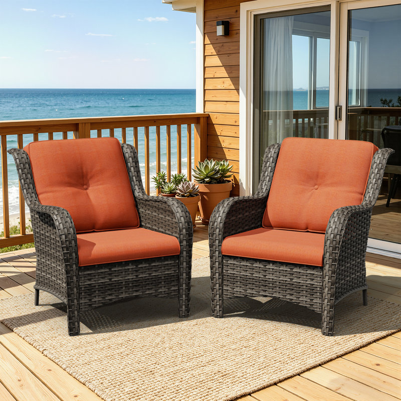 Ensemble de 2 chaises de patio en osier pour l'extérieur, Orange