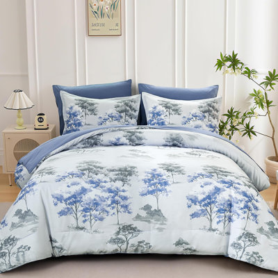 7 Piece Flower Comforter Set with Sheets, Pillowcases & Pillow Shams