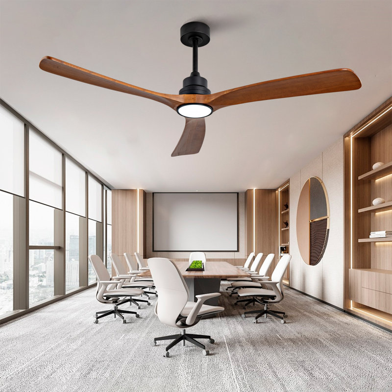 New Model Wood Ceiling Fan With 3 Solid Wood Blades Remote Control Reversible DC Motor For Living Room, 157 RPM, 60" Wide