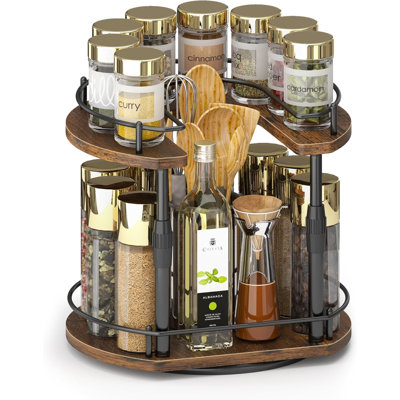 Lazy-Susan-Spice-Rack -Organizer For Cabinet With Adjustable Height, 12 inch Rotating Seasoning Holder Spice Organization