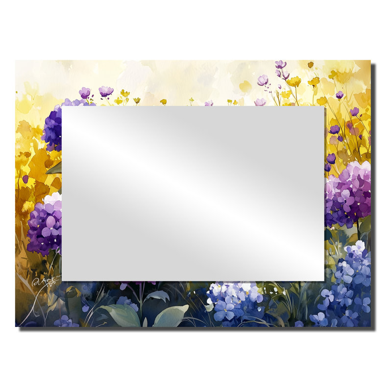 Fleurs d'hortensia d'été dans la prairie I - miroir mural floral - imprimé sur métal, 24 po x 32 po