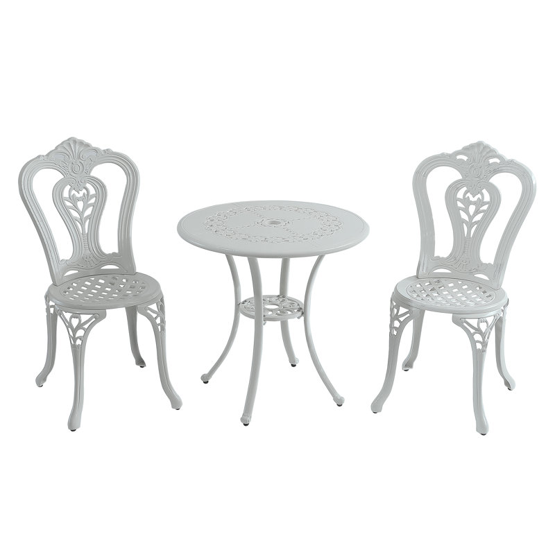 Louvinia 2 - Person Patio Dining Set with Round Table, White, 25"Hx25.6"Wx25.6"L