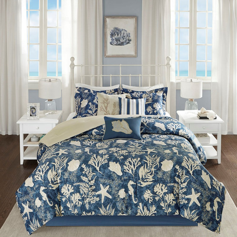 Édredon bleu en coton 7 pièces