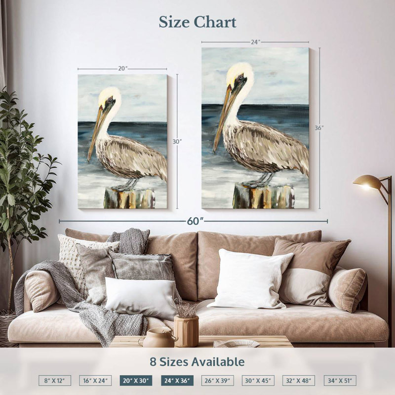 Brampt Muted Perched Pelican, 36" H x 24" W