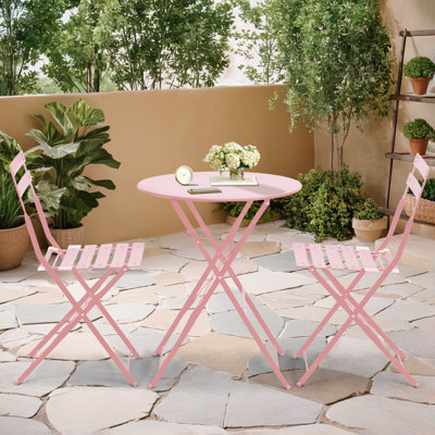 Anshu Iron Table And Folding Chair Set, 2 - Person Round Outdoor Dining Set