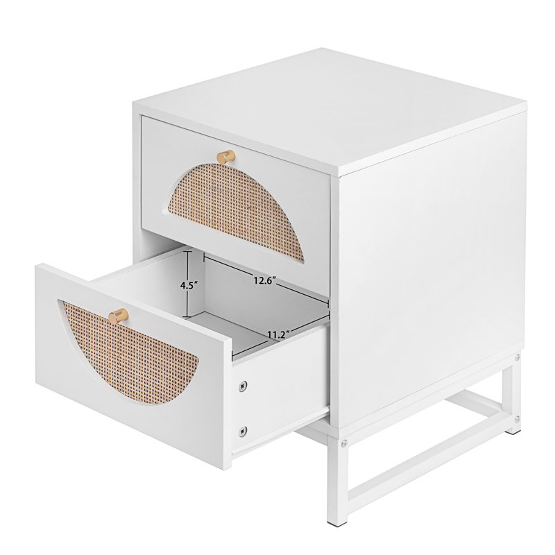 Table de chevet 2 tiroirs Clariano, Blanc / or, Ensemble de 1