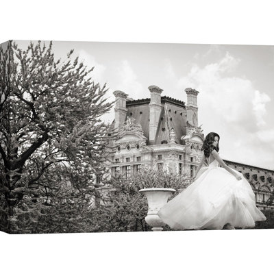 Young Woman At The Chateau De Chambord (BW) by Haute Photo Collection - Wrapped Canvas Painting