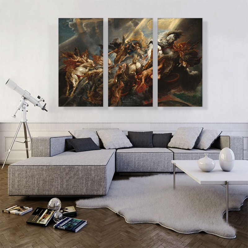 «The Fall of Phaeton 1608» par Peter Paul Rubens, ensemble de 3 reproductions d'art sur toile tendue