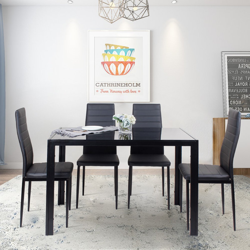 Emmye Glass Top Metal Base Dining Table, Black