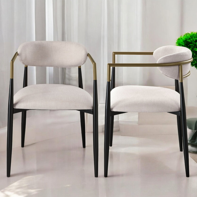 De 2 chaises - Finition lin et noir beige, plateau de table en marbre, structure en métal, dossier rembourré confortable, largeur / profondeur de 19 po, revêtement de 2 pièces intrigant, sièges, profondeur, largeur, limite de poids de 220 lb