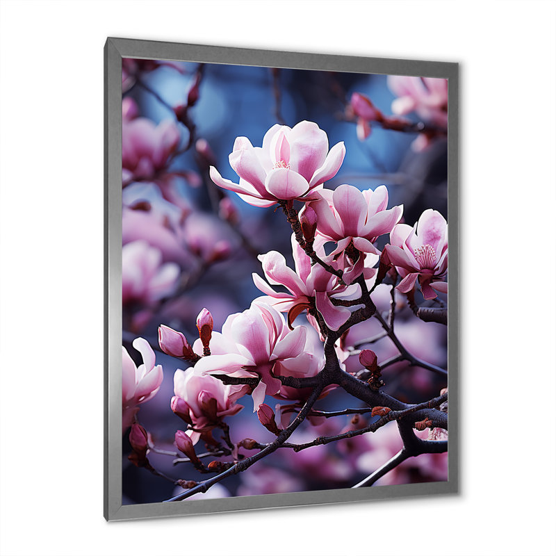 Magnolias mauves mystiques, impression sur toile, Cadre photo argenté, H 44 po x l 34 po x P 1,5 po