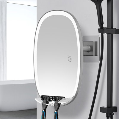 Fogless Lighted Black No-drill Wall-mounted Anti-fog Bathroom Shower Mirror