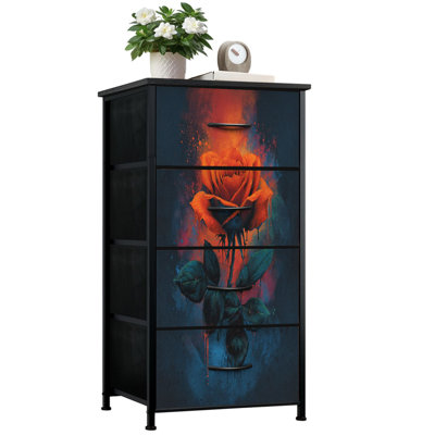 Commode pour la chambre à coucher avec 4 tiroirs de rangement Commode de commode en tissu avec cadre en acier pour abstrait orange