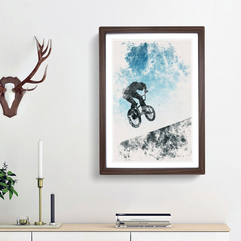BMX Jump - Single Picture Frame Print on MDF, 87cm H x 62cm W x 2cm D, Walnut Framed