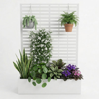 Metal Planter Box with Trellis, 70.1"x45"x15" Raised Garden Bed for Patio, Outdoor Privacy Planters with Drainage Holes for Climbing Plants, Flowers, Vegetables, Vines