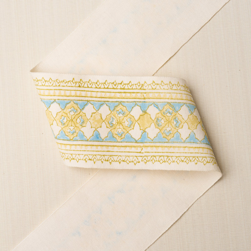 Amira Hand Block Printed Tape, Sand/Gray