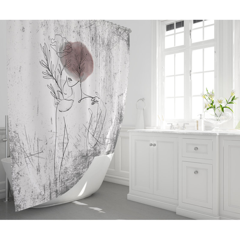 Rideau de douche blanc à motif floral abstrait, H 93 po x l 70 po