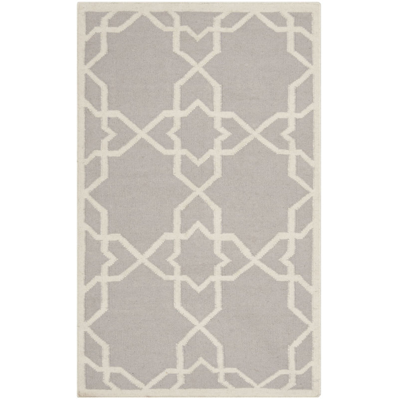 Rodgers Hand Woven Flat Weave Wool/Cotton Geometric Rug in Ivory/Gray, Rectangle 3' x 5'
