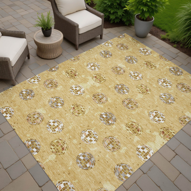 Machine Washable Indoor/Outdoor Chantille ACN2690 Kids Rug, Gold, 10' x 14'