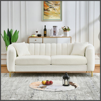 Oversized Teddy Sofa,Luxury 3 Seater + 2 Seater Deep Couch,Modern Tufted Couch, Gold Metal Legs Sofa for Living Room, Bedroom, Apartment (White)