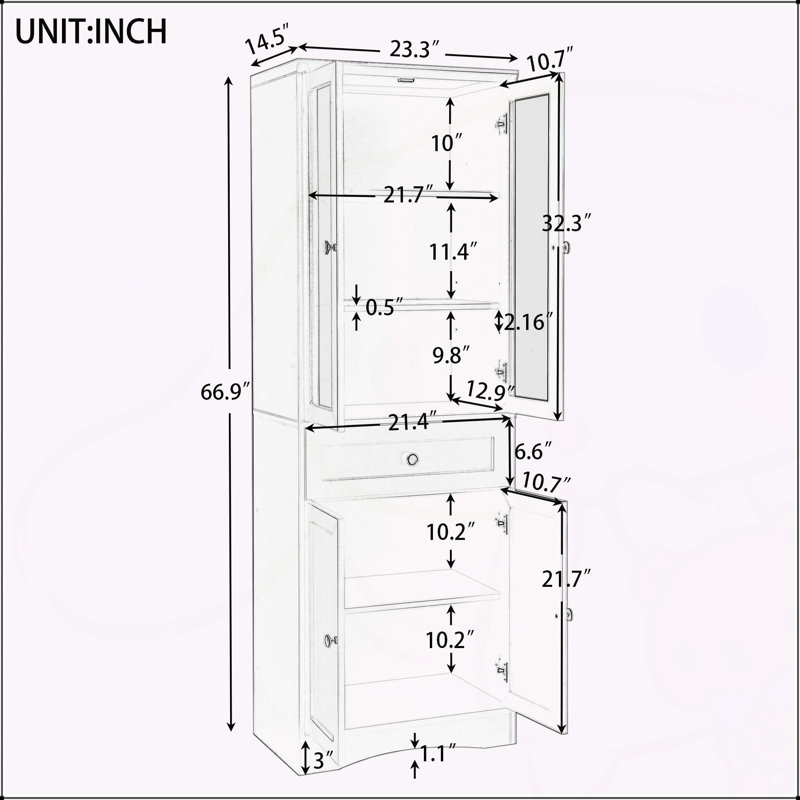 Armoire de salle de bain haute polyvalente avec plusieurs compartiments et fabrication durable