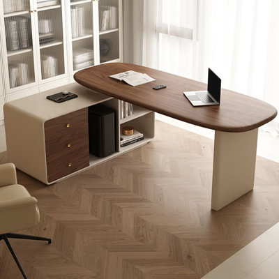 Bureau rectangulaire en bois manufacturé brun noisette + blanc