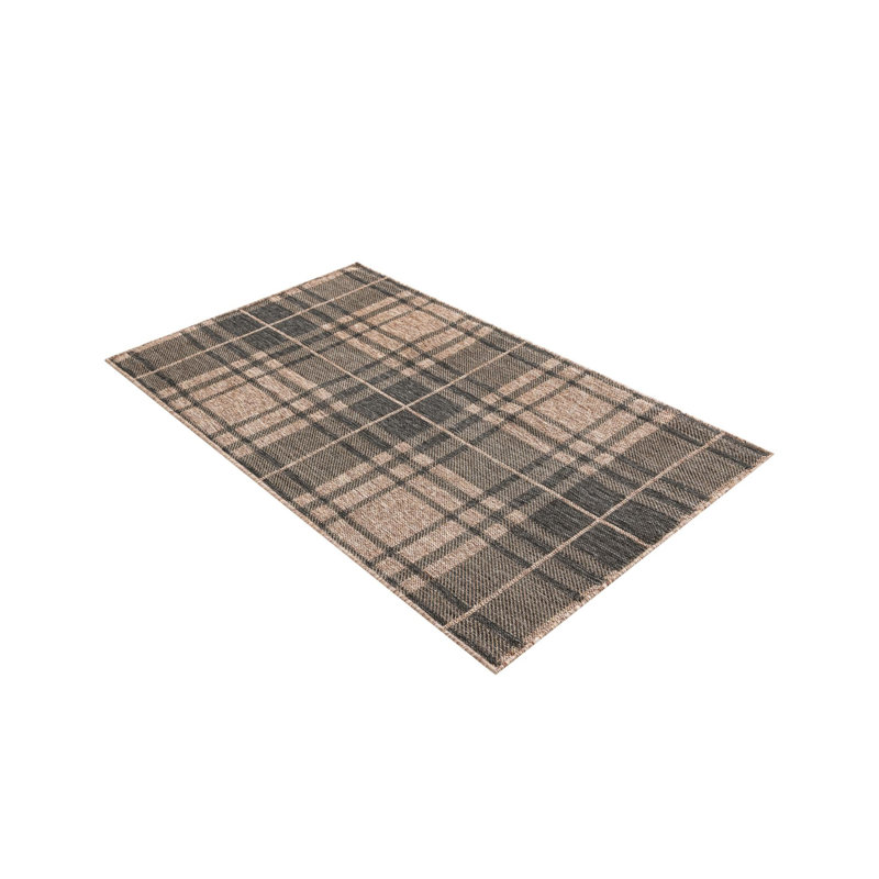 Tatasha Plaid Power Loom Polypropylene Plastic Indoor/Outdoor Area Rug in Black/Brown, Rectangle 7'10" x 11'