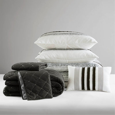 7 Piece Stripe Comforter And Quilt Set For Full, Soft Polyester Microfiber, Coastal-Inspired Design, All-Season Use