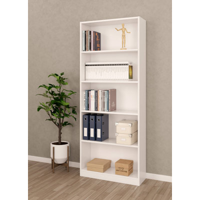 Bookshop Pomona, High Bookcase With 5 Shelves, Office Or Bedroom Shelf, Modern Shelf With Compartments