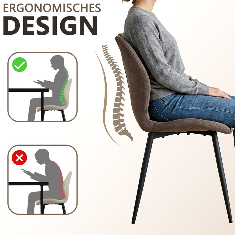 Dining Chairs - Contemporary Dining Chair - Comfortable Linen Dining Chairs - Metal Legs, Brown, 6