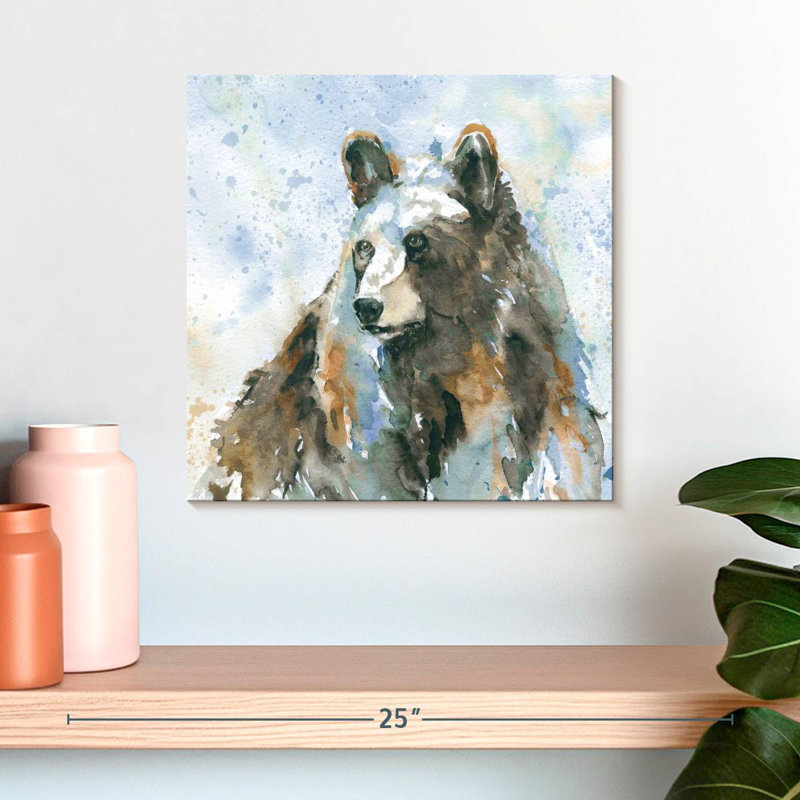 Ours noir sur fond bleu, H 16 po x l 16 po