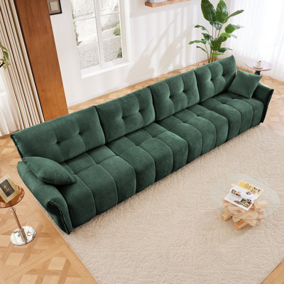 Modern 4 - Seater Sofa, Solid Wood Frame In Premium Chenille,High - Resilience Cushions, Ideal For Living Rooms, Offices, Lounges, Dens, Hotel Lobbies,In Green
