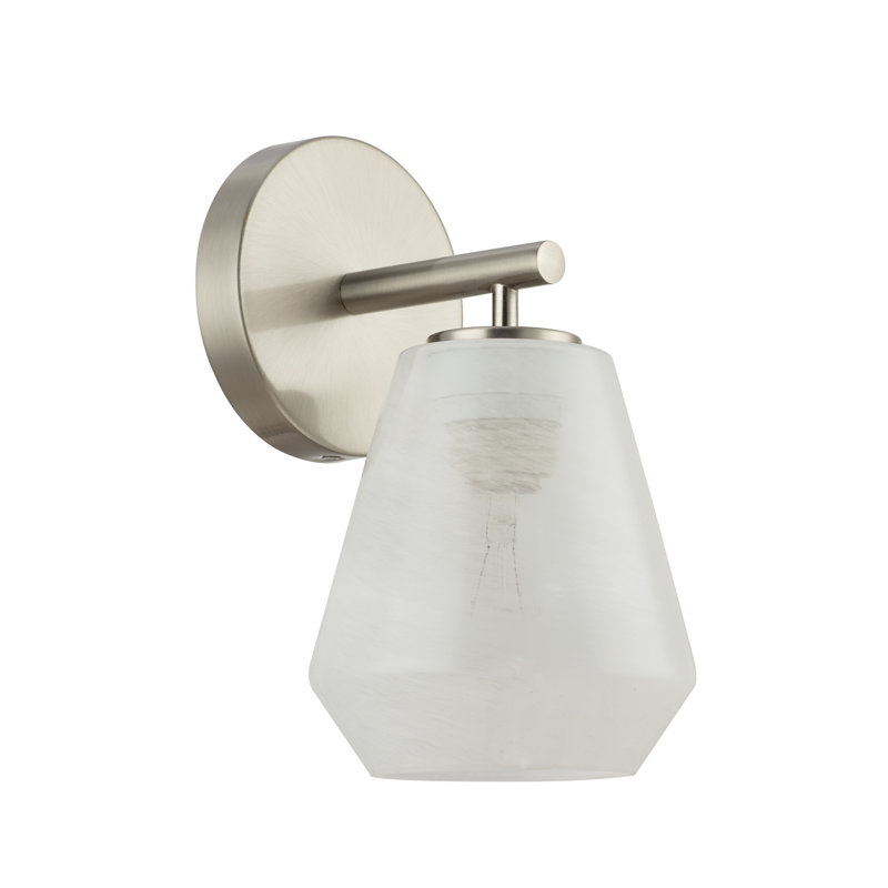 Applique murale 1 lumière Higgins - Abat-jour en verre blanc vaporeux, Nickel brossé