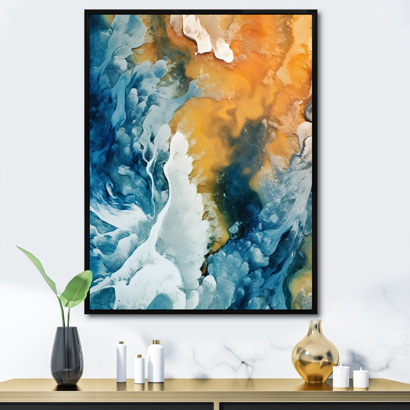 Vue aérienne du paysage de glacier Artic - impression sur toile Glacier, H 40 po x l 30 po x P 1,5 po, Cadre flottant noir