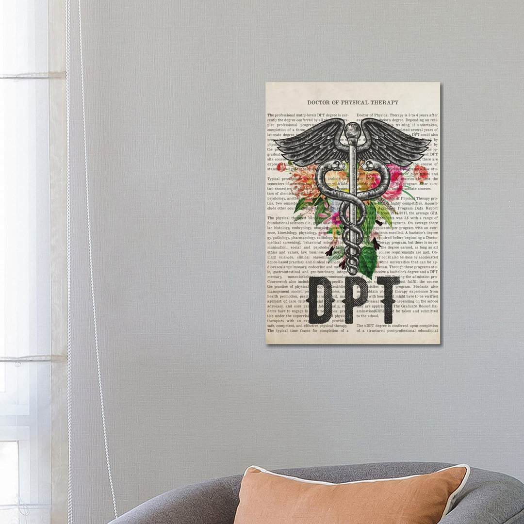 DPT, Doctor of Physical Therapy with Flowers by Aged Pixel - Wrapped Canvas Typography