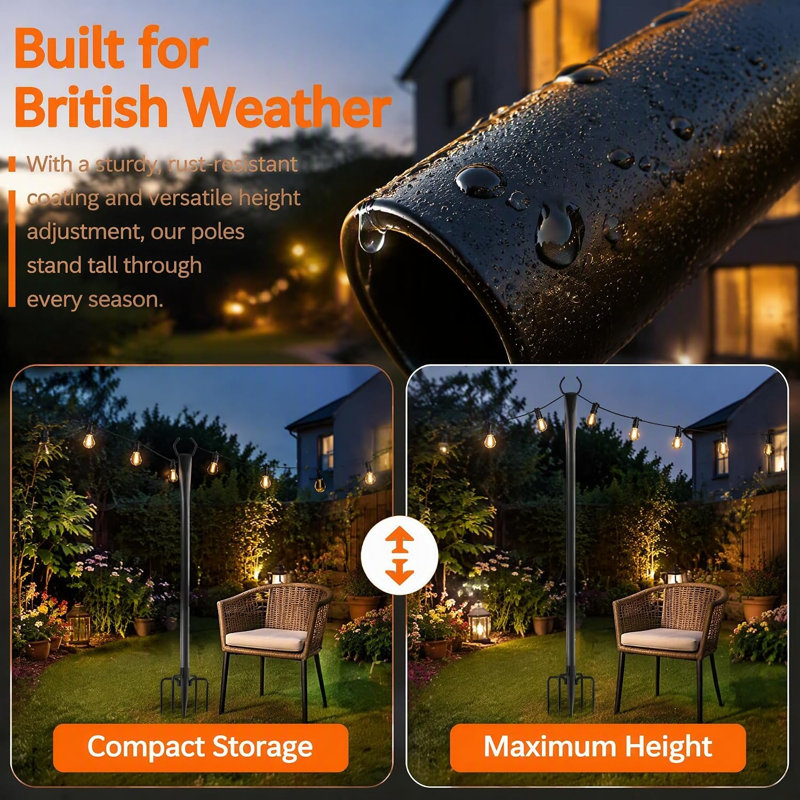 2.65m String Light Poles Adjustable Light Pole with Fork (Set of 6)