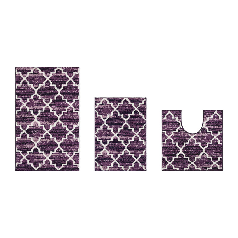 Ensemble de tapis de salle de bain 3 pièces à envers doux, absorbant et antidérapant Nolynn, Mauve