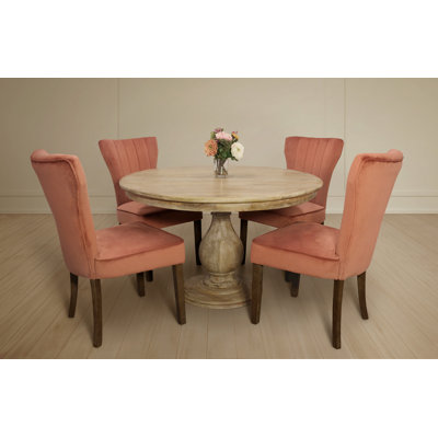 Ensemble de salle à manger rond 48 po avec 4 chaises Chloé Jenna en velours rosé contemporain Jenna