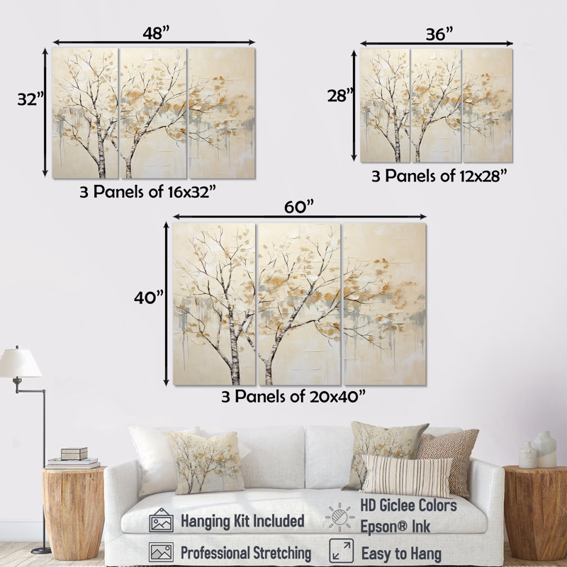 Beige Trees Harmony I - Tree Wall Art Set, 28" H x 36" W x 1" D, Wrapped Canvas
