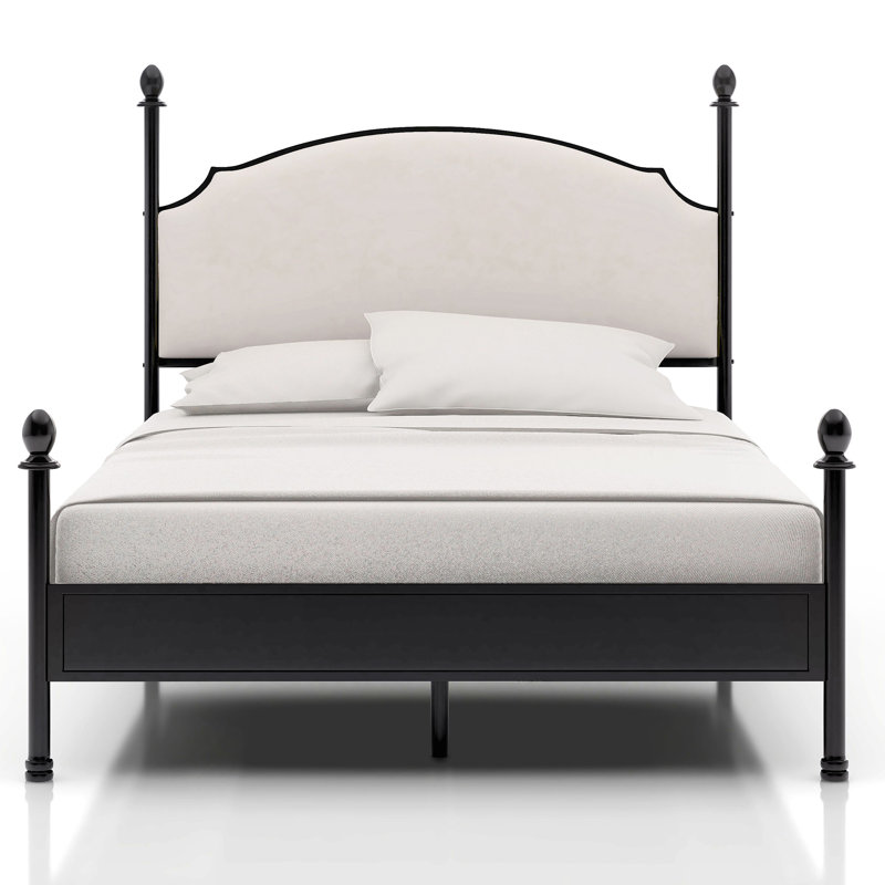 Fawnda Metal Four Poster Bed with Upholstered Headboard, Queen