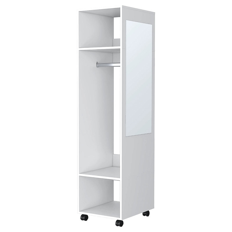 Armoire à 3 tablettes avec miroir et rangement ouvert, Blanc