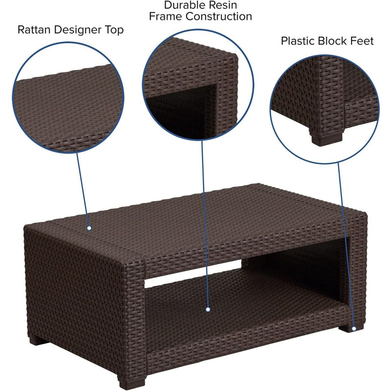 Table basse chocolat et faux rotin