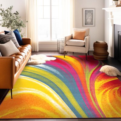 Akieba Abstract Tufted Blue/Orange/Pink Area Rug