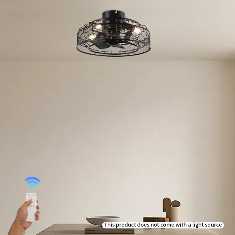 Cashten 18" Caged Smart Fan Chandelier with Remote Control, Black Ceiling Fan with Light for Living Room & Bedroom