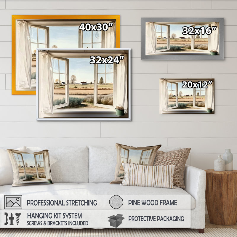 «Window to Landscape Views III - Farm Landscape», art encadré, 12" H x 20" W, Cadre flottant noir