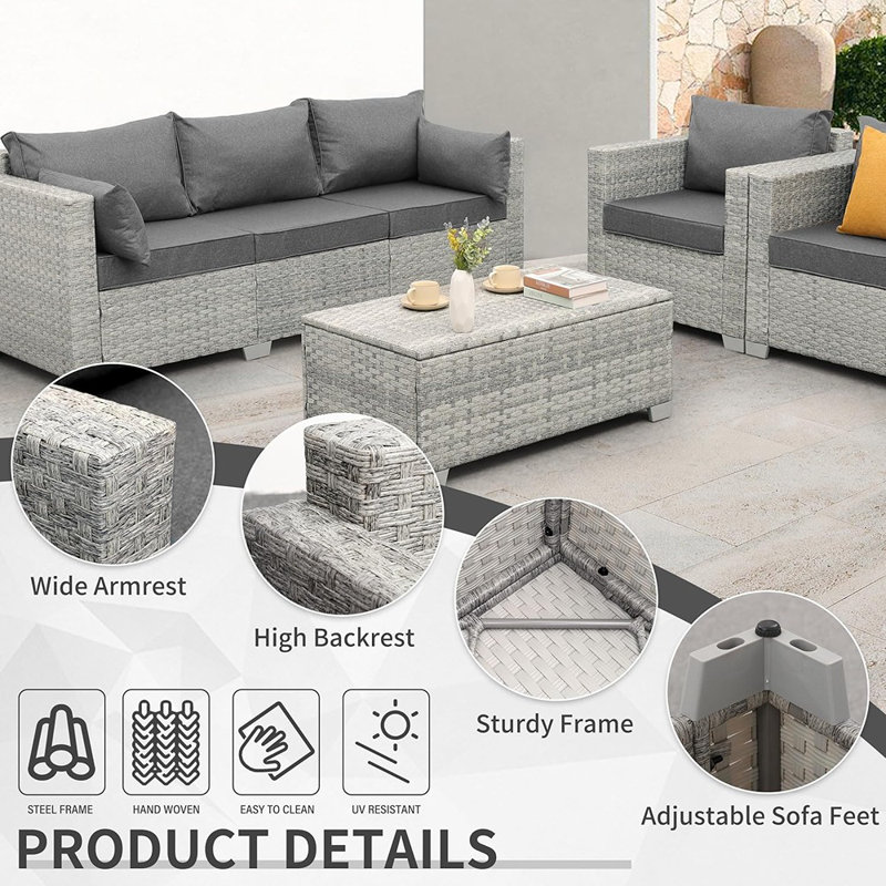 Ensemble de meubles de patio en osier 4 pièces, modulaire en rotin PE