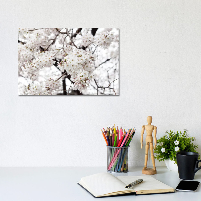 White Sakura Cherry Blossom 1 Piece Wrapped Canvas Wall Art, 20.32 cm H x 30.48 cm W