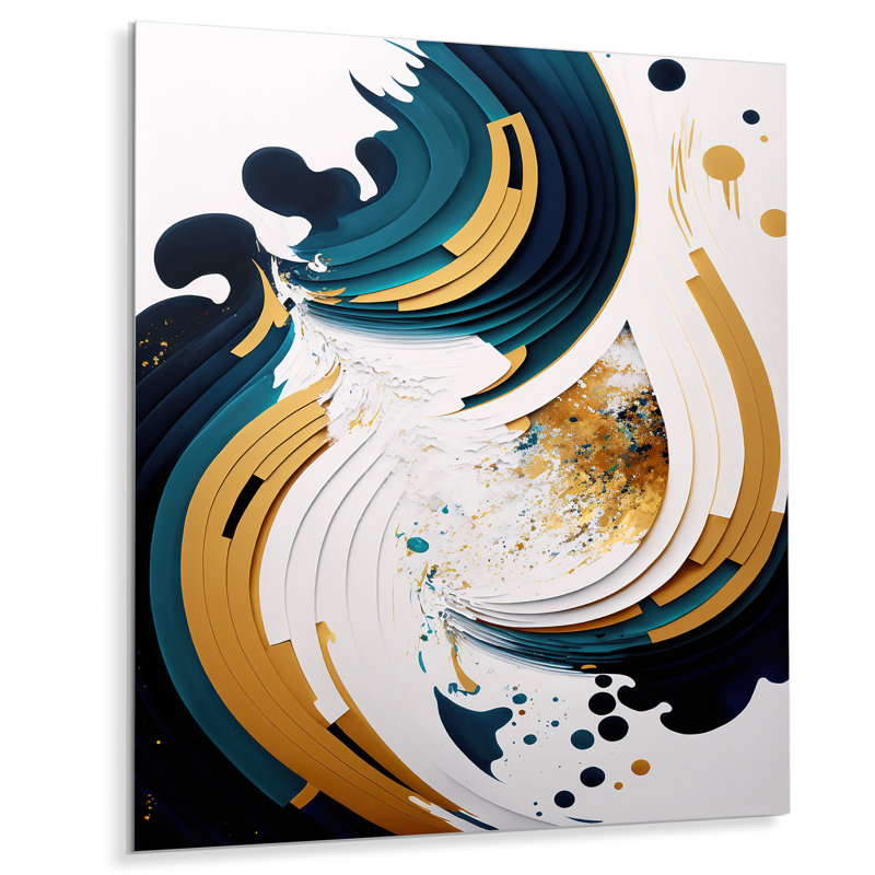 «Blue and Gold Modern VII», impression sur métal sans cadre, H 20 po x l 12 po x P 1 po